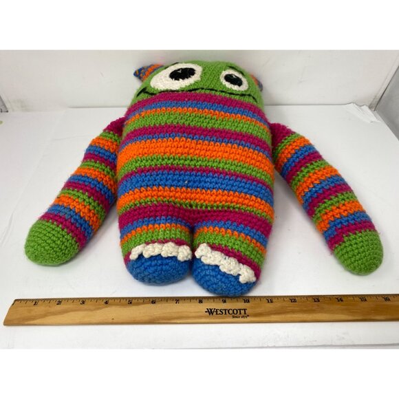Hand knitted 17" plush alien Pride Rainbow body with horns - Picture 11 of 12